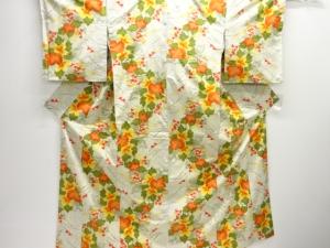 草花模様織り出し十日町紬着物